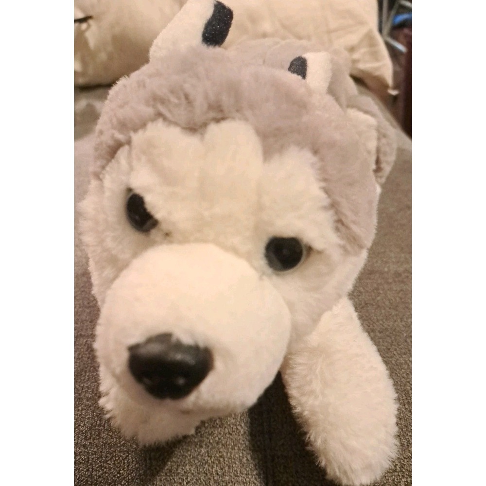 Rare FAO Schwarz Wolf Plush Toy Barnes & Noble Figure Puppy‎ Silver & White